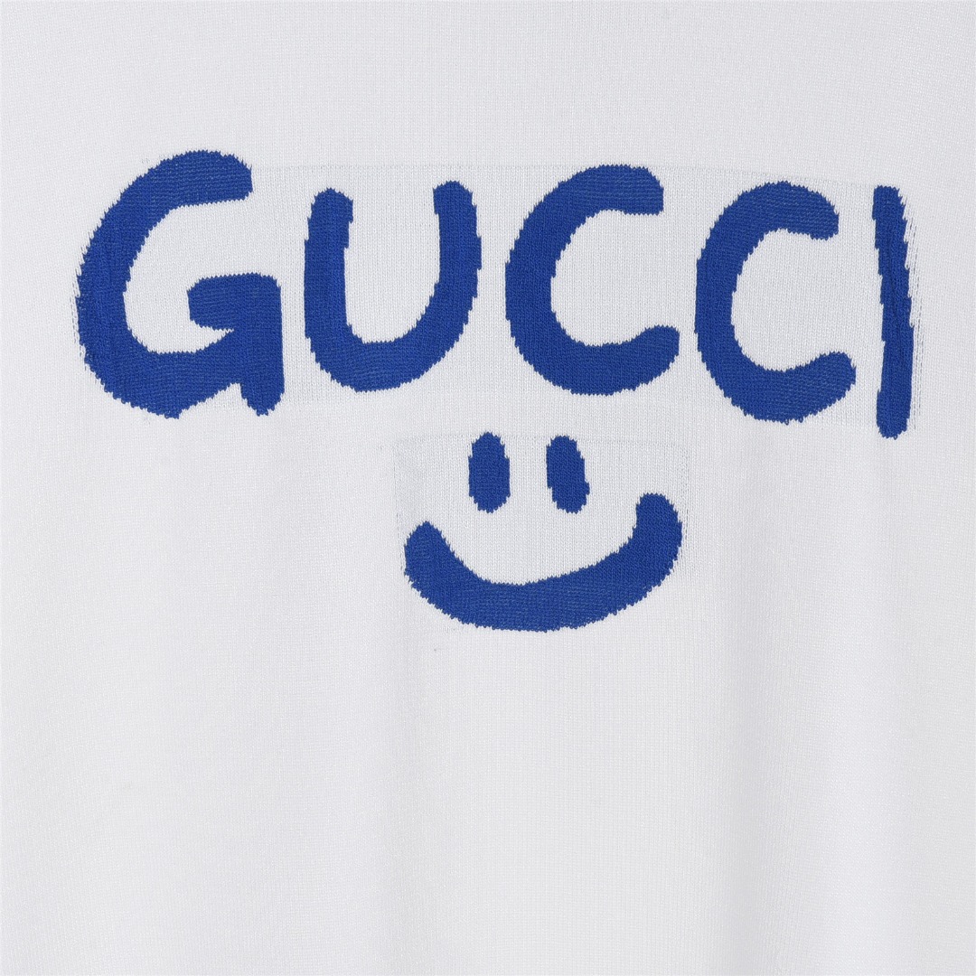 Gucci/古驰 涂鸦笑脸标识字母提花针织短袖T恤-Chinese UA Cheap High Quatity Brand Clothes Bags handbags Sneakers wholesale wholesaler seller from China Factory suppliers Fashion Clothing Shoes best Quality Beautiful Price Gucci/古驰 涂鸦笑脸标识字母提花针织短袖T恤