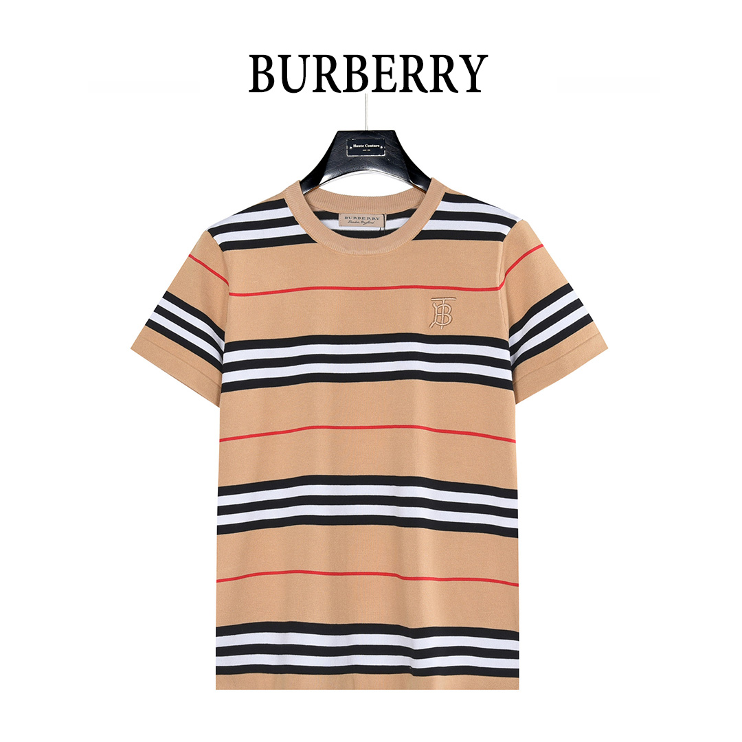 Burberry/巴宝莉 经典TB刺绣条纹针织短袖T恤 卡其 Burberry/巴宝莉 经典TB刺绣条纹针织短袖T恤 卡其