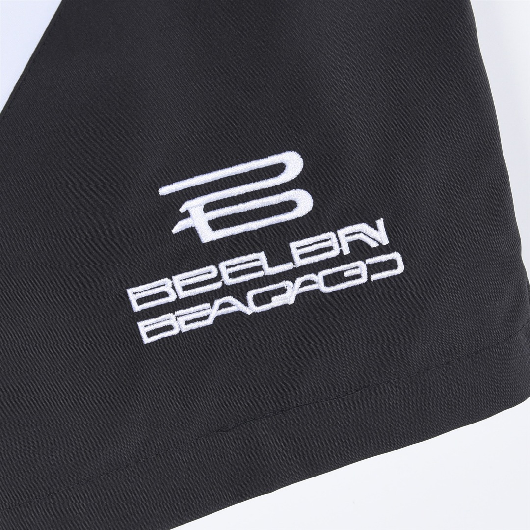 Balenciga/巴黎世家 撞色拼接logo刺绣短裤 米白 黑色
