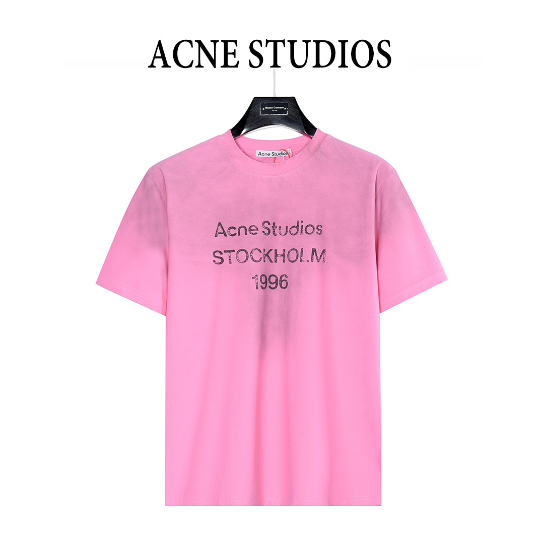 Acne Studios 复古泥染做旧1996字母水洗破洞短袖T恤