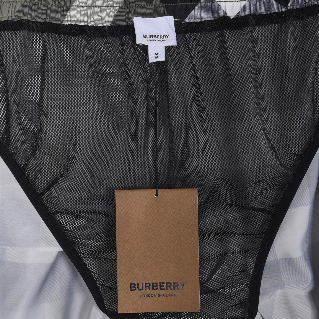Burberry/巴宝莉 格纹抽绳网眼内衬沙滩短裤