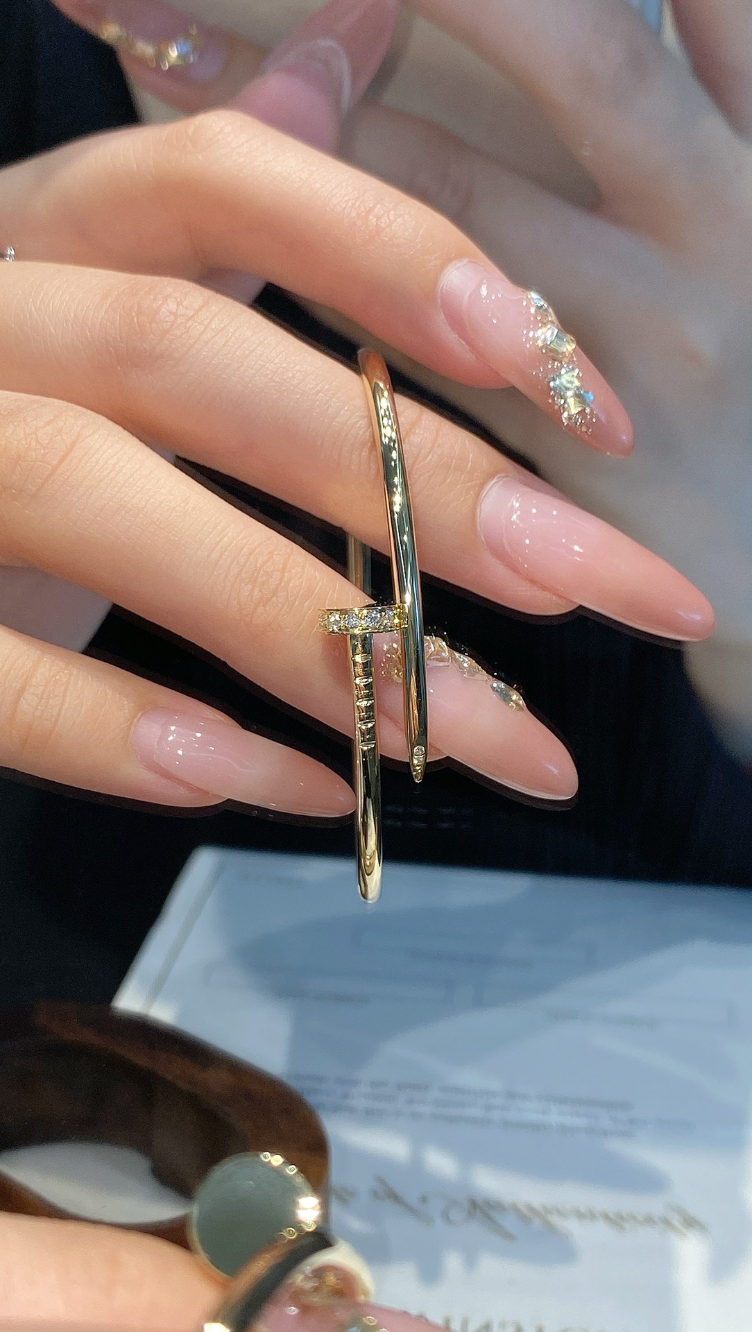 Slim Nail Bangle with Pavé Head and Tip Accents - Comprehensive 4