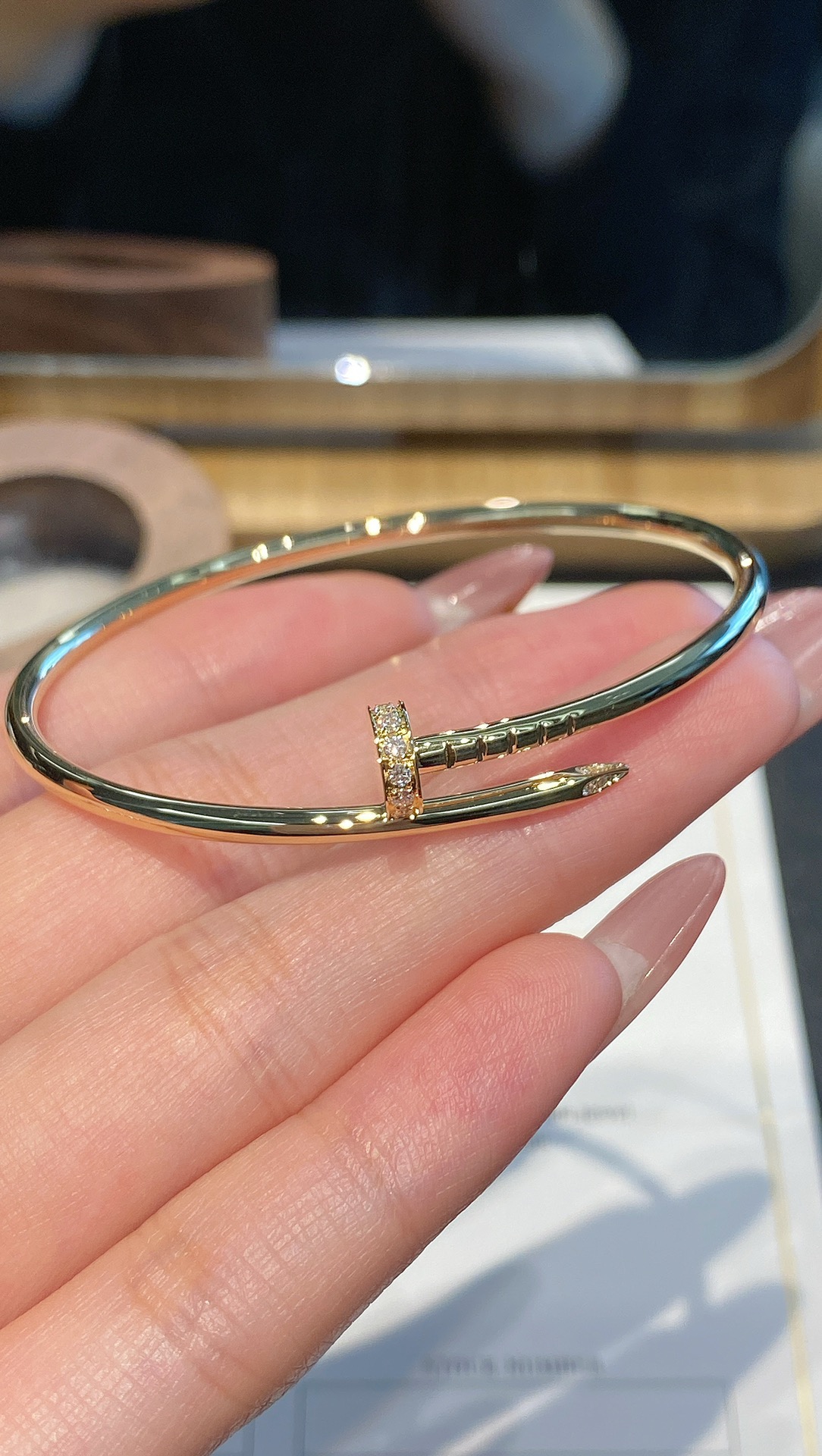 Slim Nail Bangle with Pavé Head and Tip Accents - Comprehensive 3
