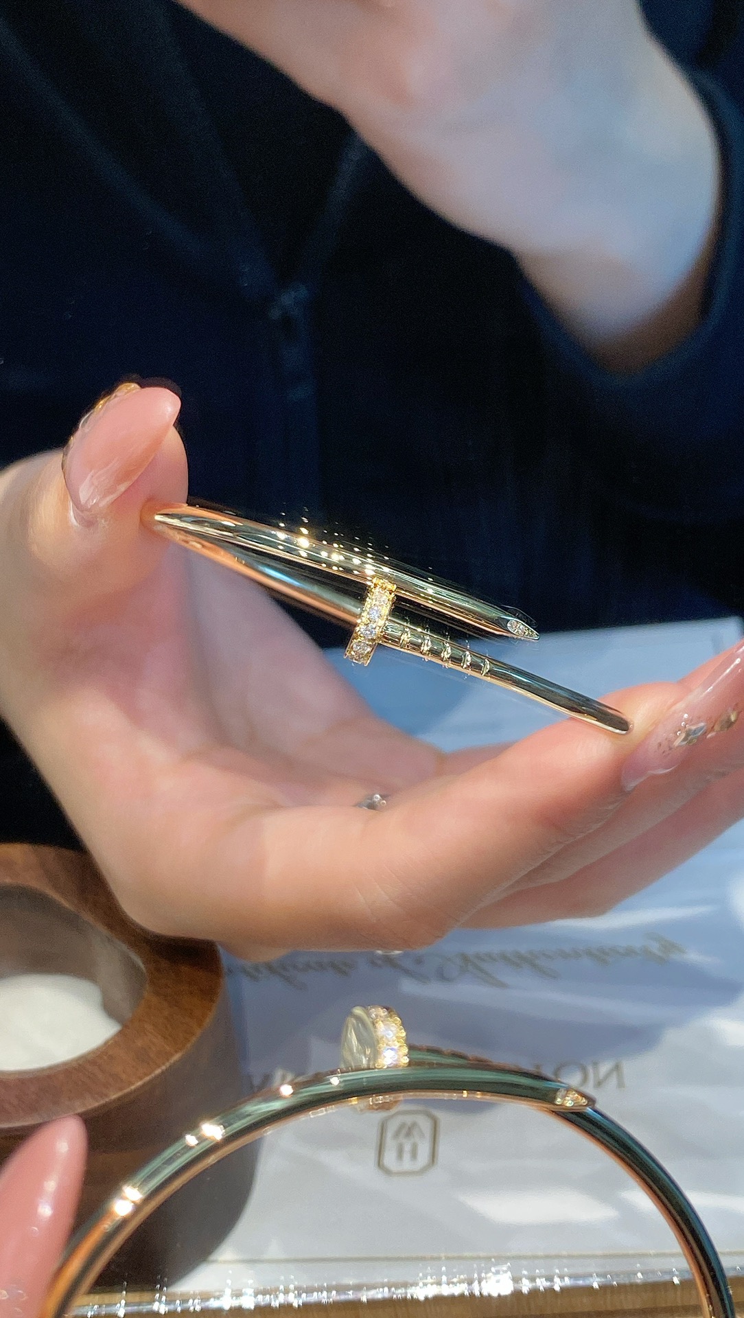 Slim Nail Bangle with Pavé Head and Tip Accents - Comprehensive 5
