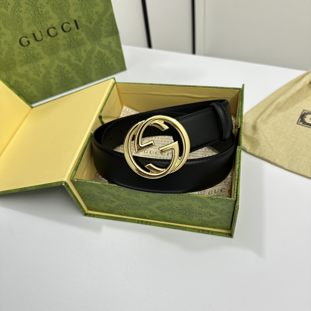 Gucci7741530YA0X优质柔软细腻小牛皮面料内衬进口专用底料宽度4.0cm新版圆润互扣式双G搭