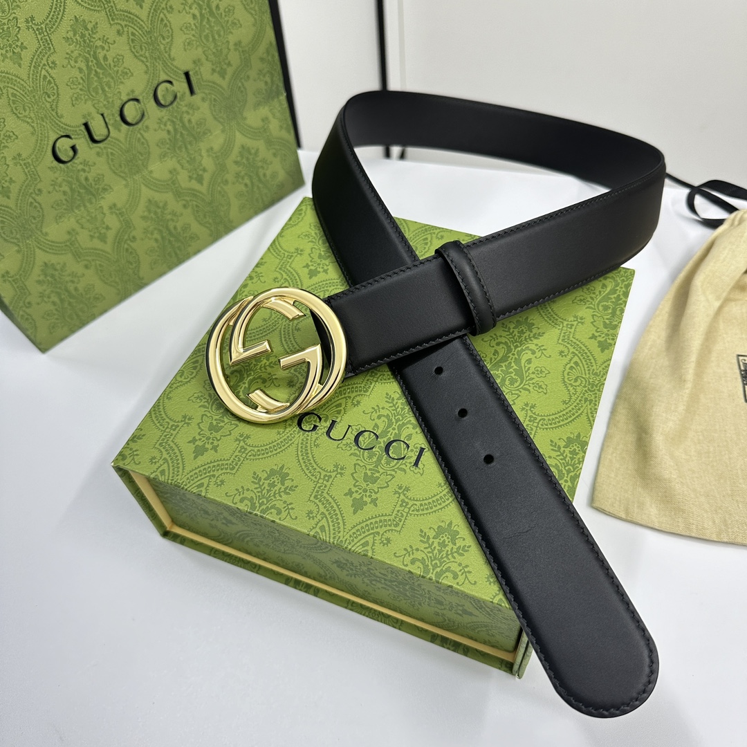 Gucci7741530YA0X优质柔软细腻小牛皮面料内衬进口专用底料宽度4.0cm新版圆润互扣式双G搭