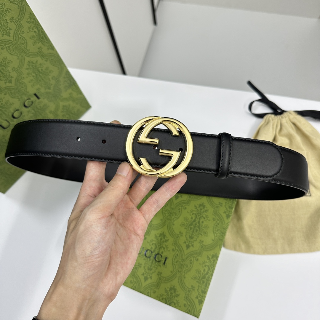 Gucci7741530YA0X优质柔软细腻小牛皮面料内衬进口专用底料宽度4.0cm新版圆润互扣式双G搭