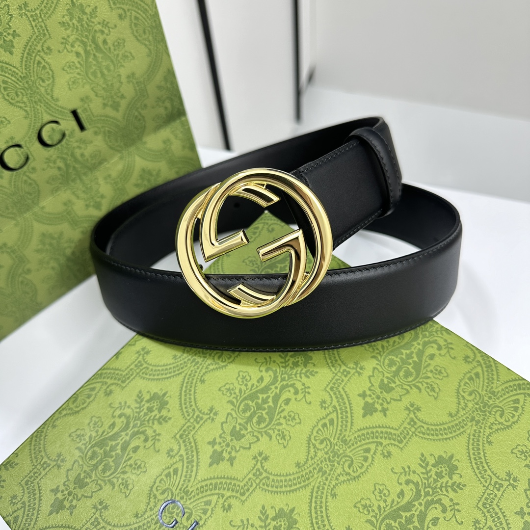 Gucci7741530YA0X优质柔软细腻小牛皮面料内衬进口专用底料宽度4.0cm新版圆润互扣式双G搭