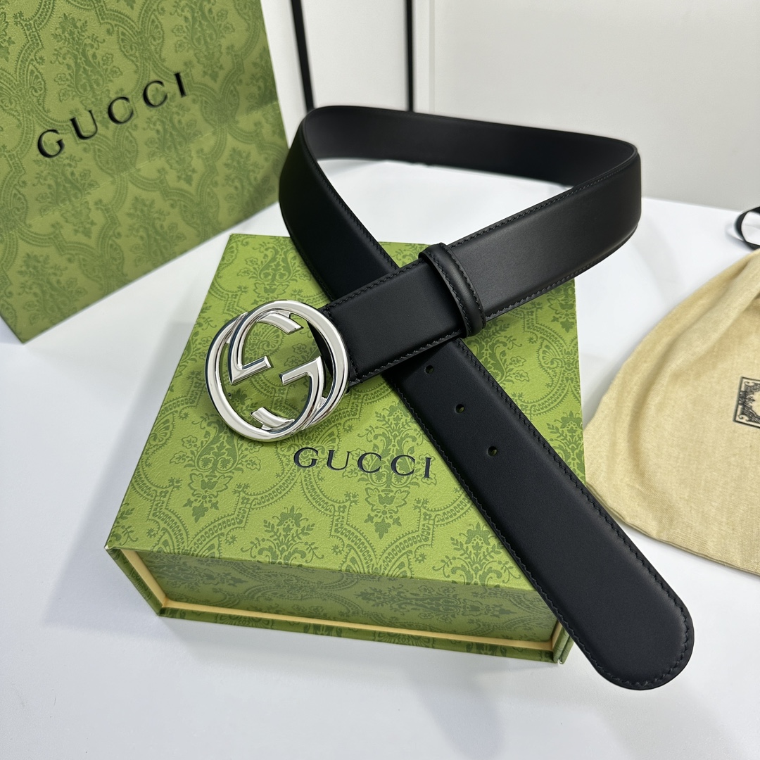 gucci7741530YA0X优质柔软细腻小牛皮面料内衬进口专用底料宽度4.0cm新版圆润互扣式双G搭