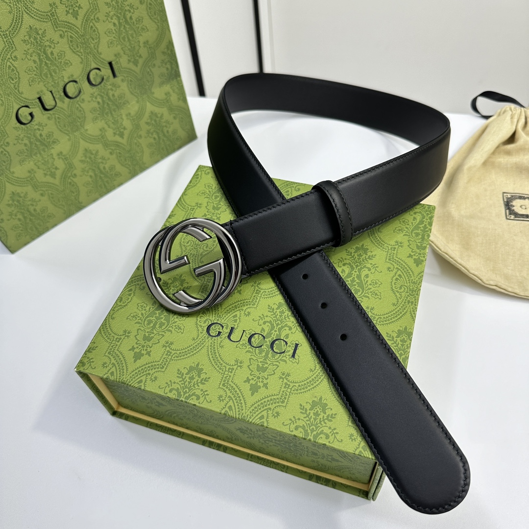 Gucci7741530YA0X优质柔软细腻小牛皮面料内衬进口专用底料宽度4.0cm新版圆润互扣式双G搭