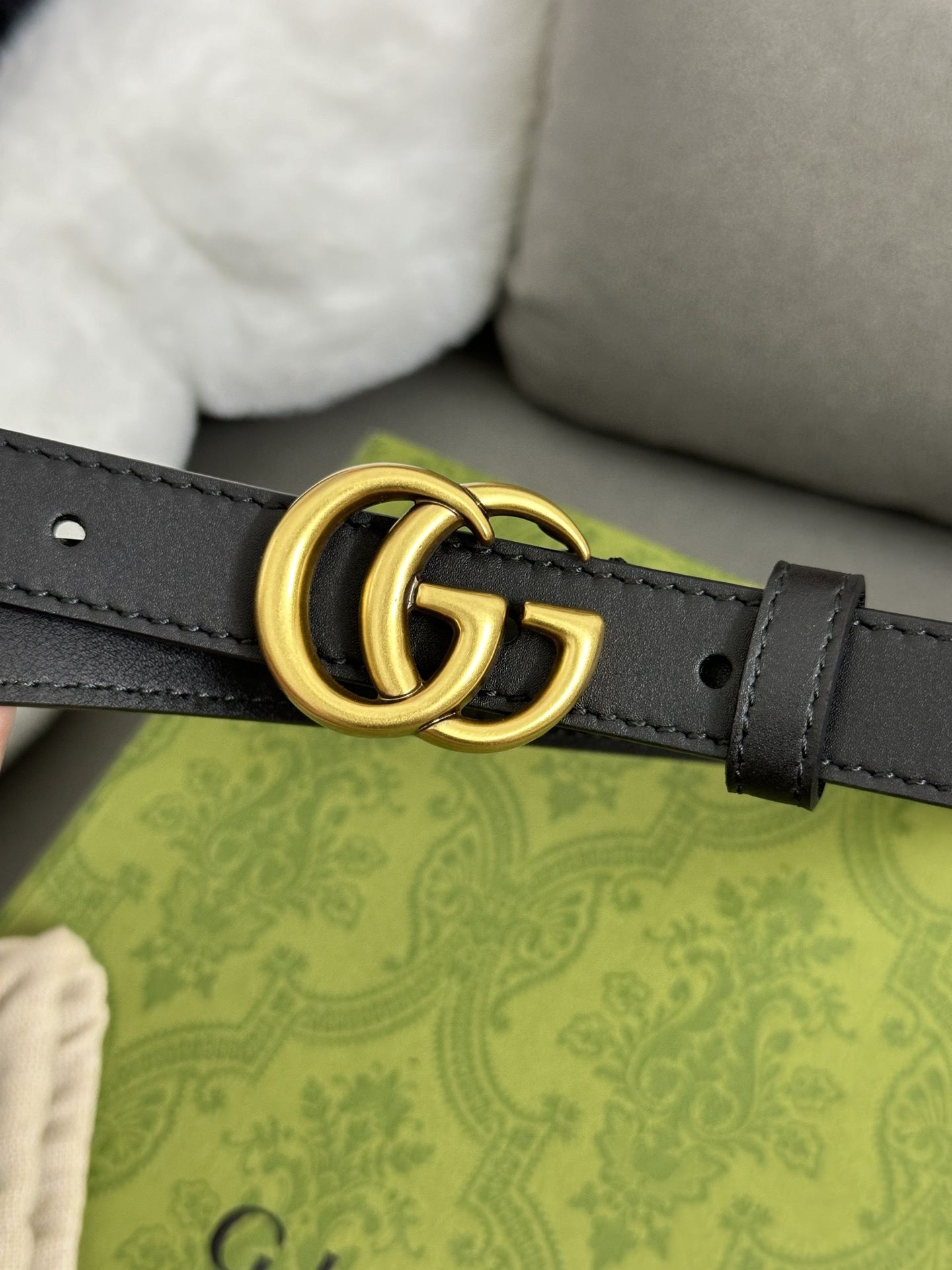 Gucci 古奇 细纹小牛皮，内衬进口专用底 宽2.0cm GG扣