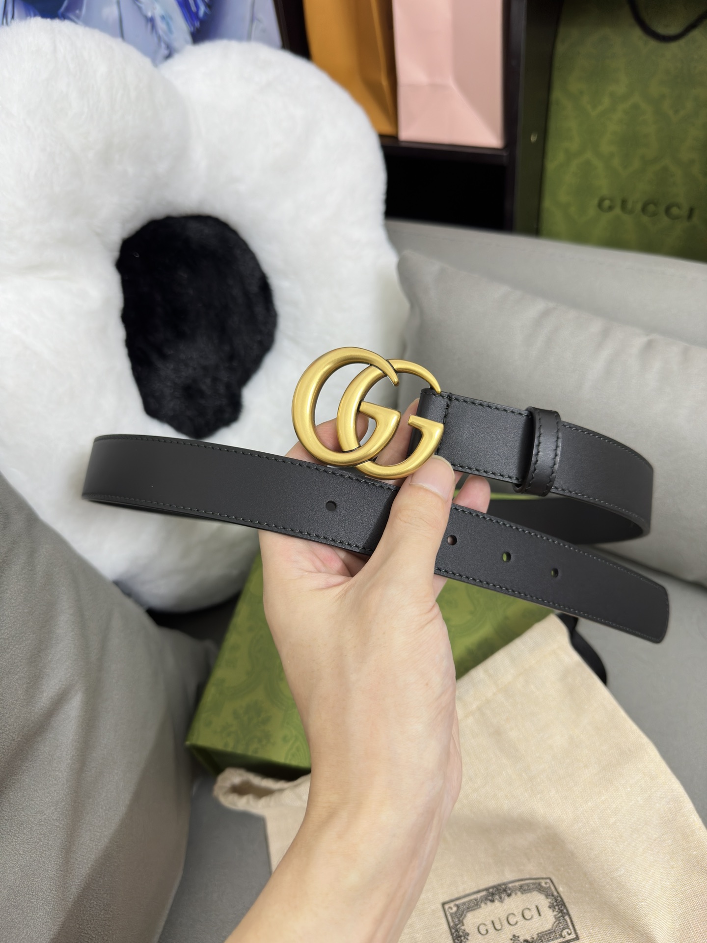 Gucci 古奇 细纹小牛皮，内衬进口专用底 宽3.0cm GG扣