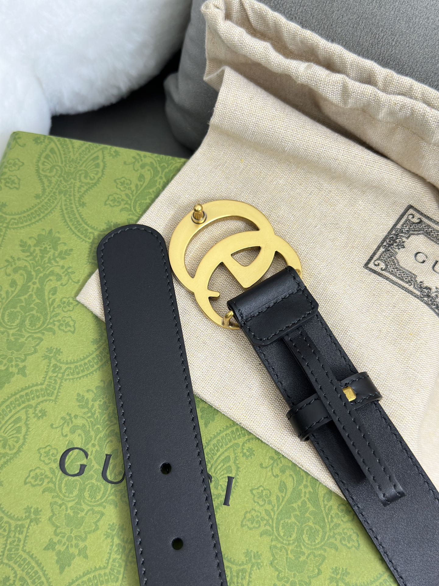 Gucci 古奇 细纹小牛皮，内衬进口专用底 宽3.0cm GG扣