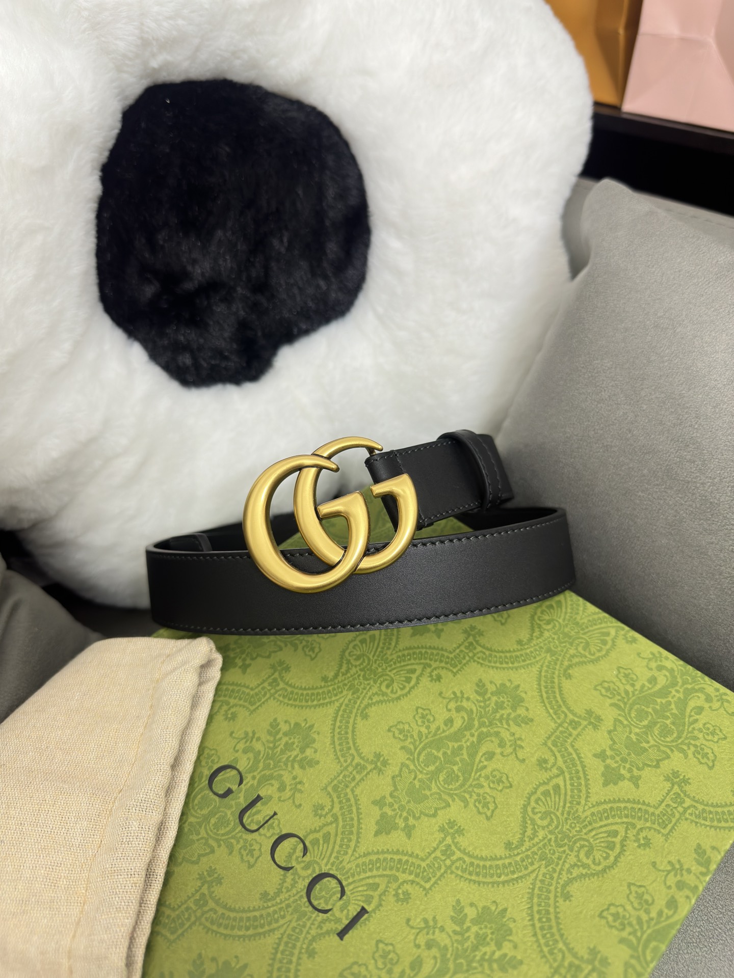 Gucci 古奇 细纹小牛皮，内衬进口专用底 宽3.0cm GG扣