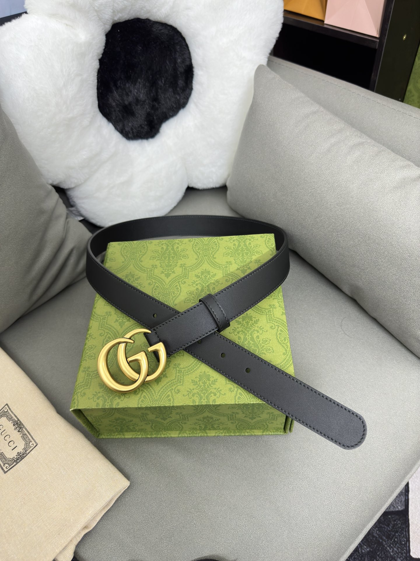 Gucci 古奇 细纹小牛皮，内衬进口专用底 宽3.0cm GG扣