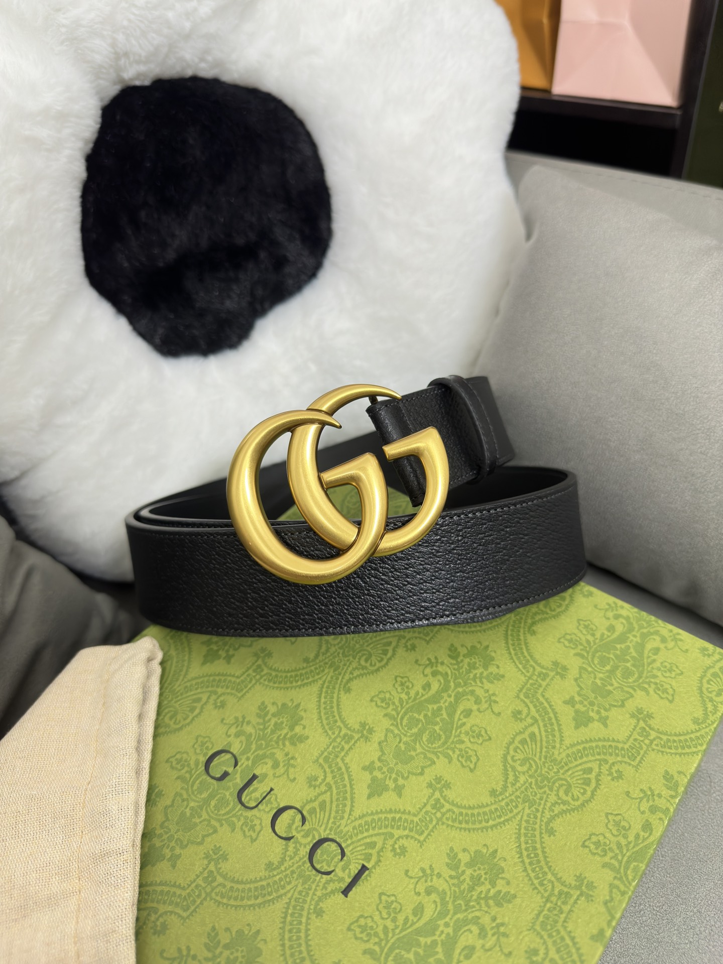 Gucci 古奇 进口牛皮三爪扎纹猪皮纹 宽度4.0cm GG扣