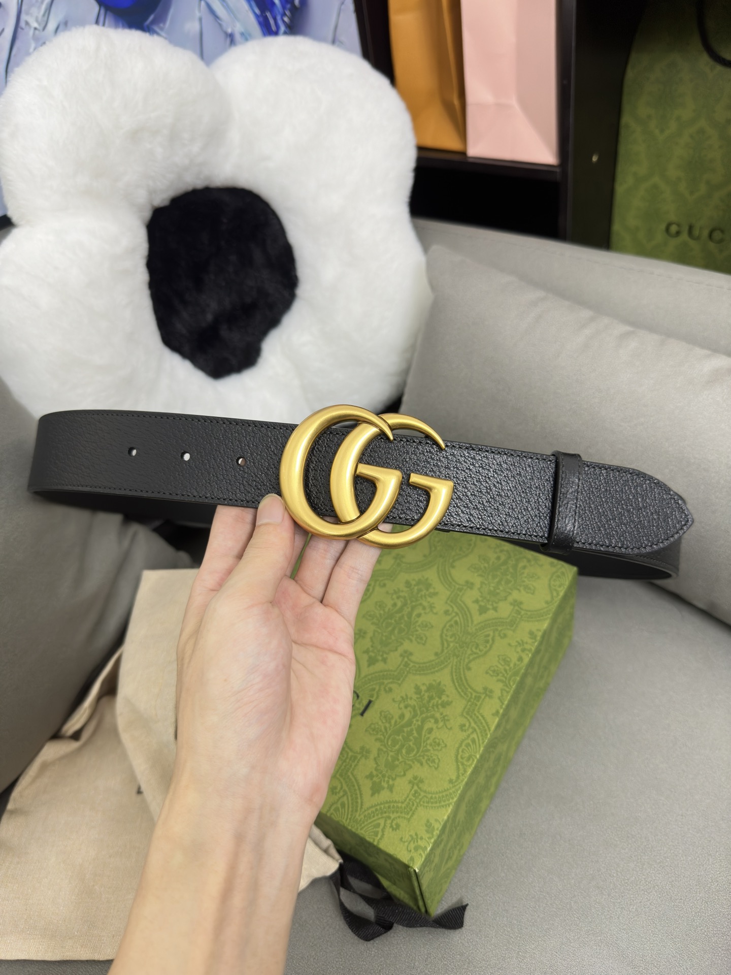 Gucci 古奇 进口牛皮三爪扎纹猪皮纹 宽度4.0cm GG扣