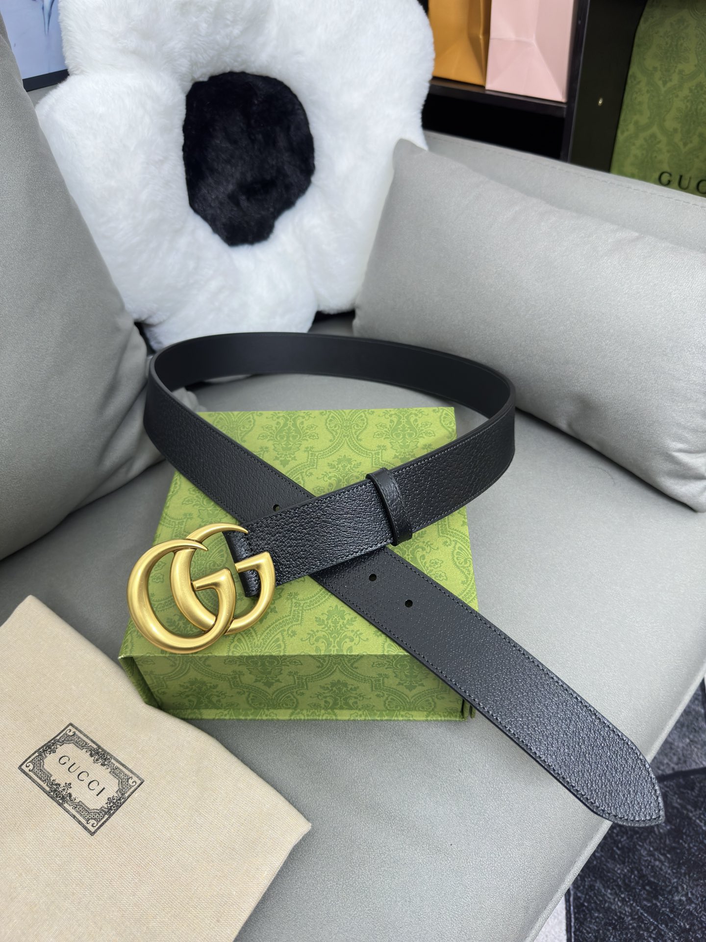 Gucci 古奇 进口牛皮三爪扎纹猪皮纹 宽度4.0cm GG扣