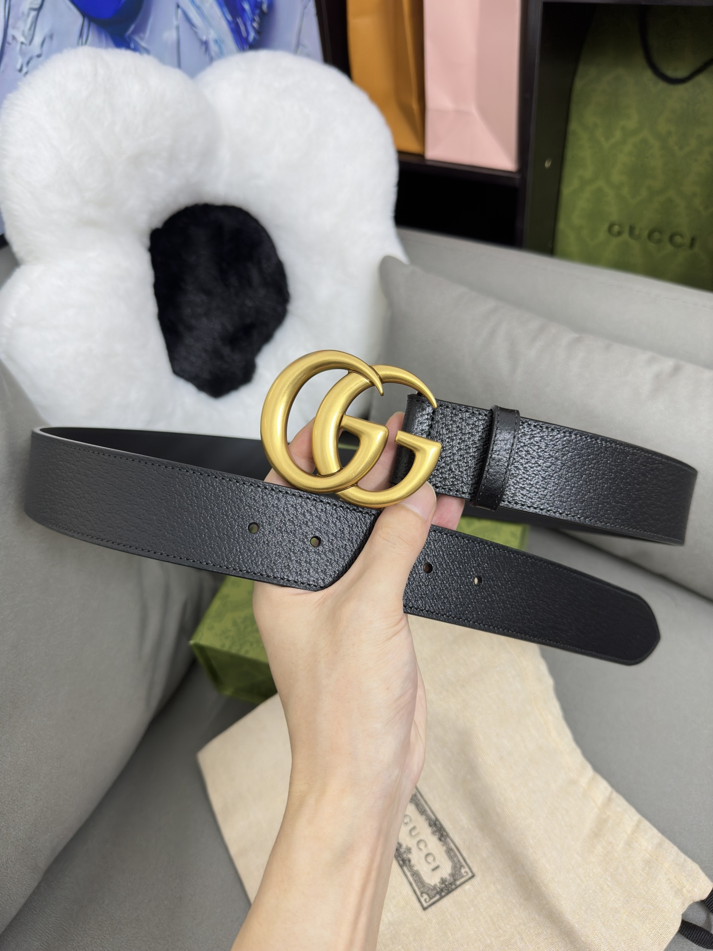 Gucci 古奇 进口牛皮三爪扎纹猪皮纹 宽度4.0cm GG扣