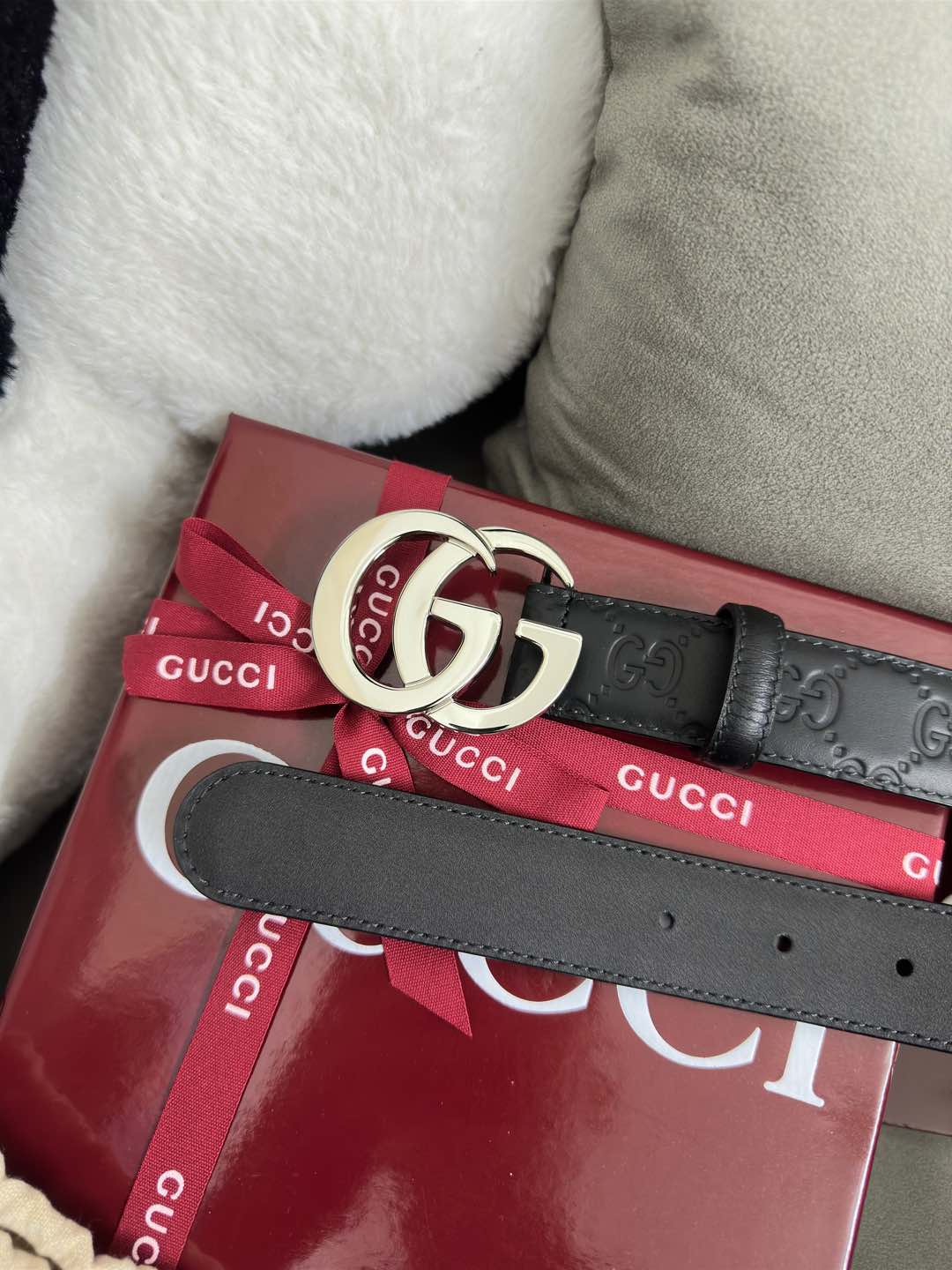  Gucci  百搭黑色GG压花  宽度 3.0cm  平面GG扣