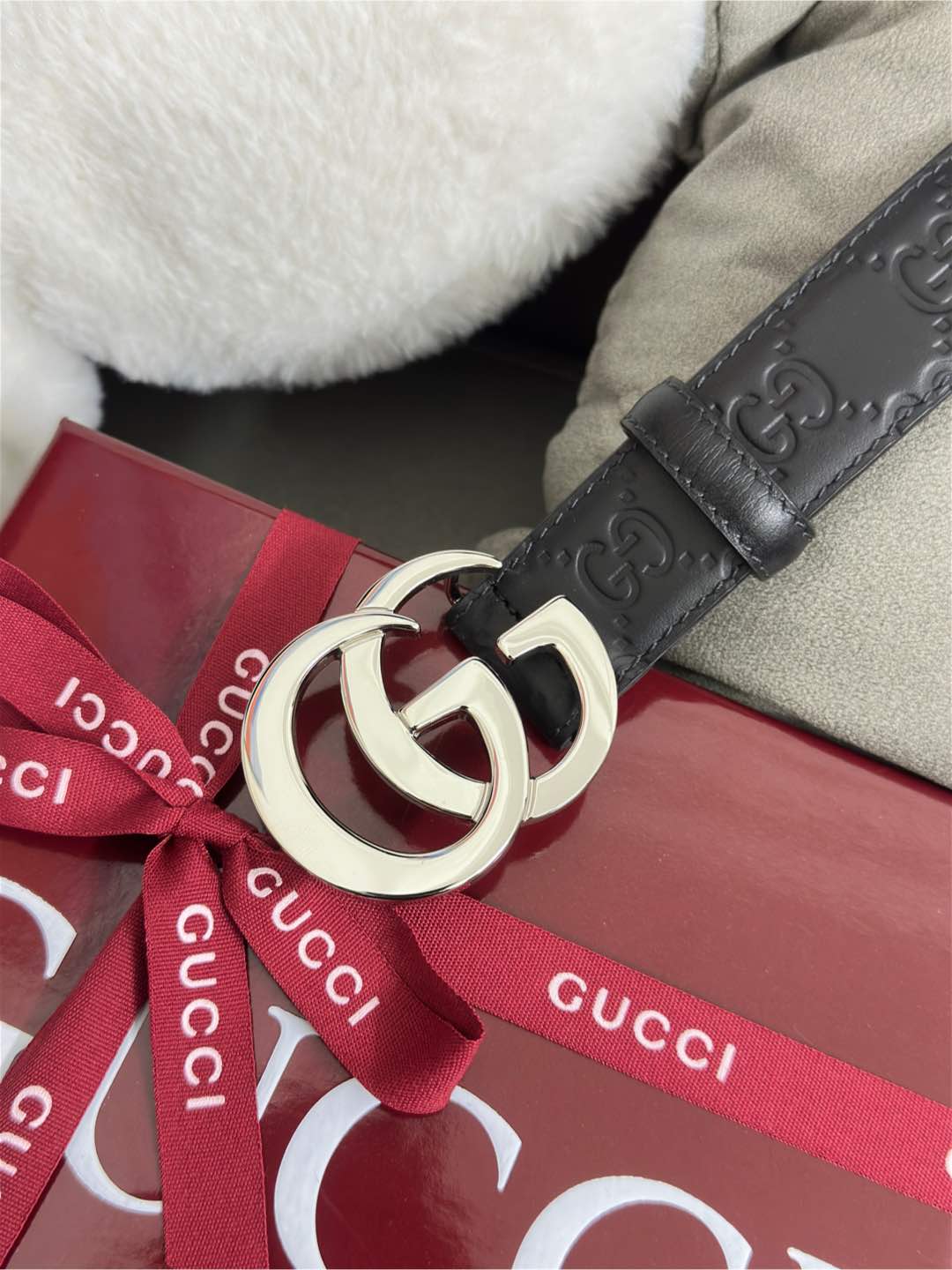  Gucci  百搭黑色GG压花  宽度 3.0cm  平面GG扣