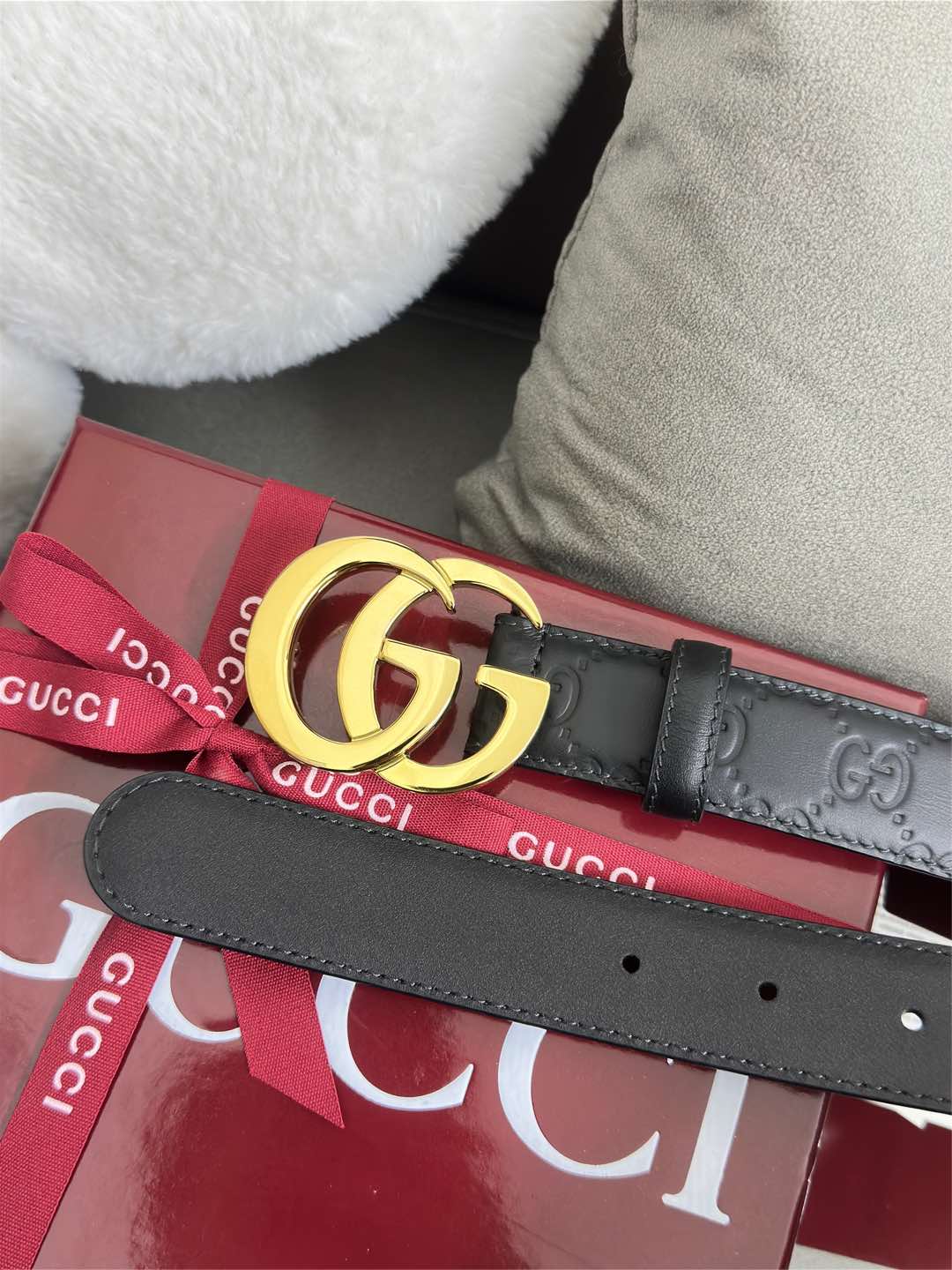  Gucci  百搭黑色GG压花  宽度 3.0cm  平面GG扣