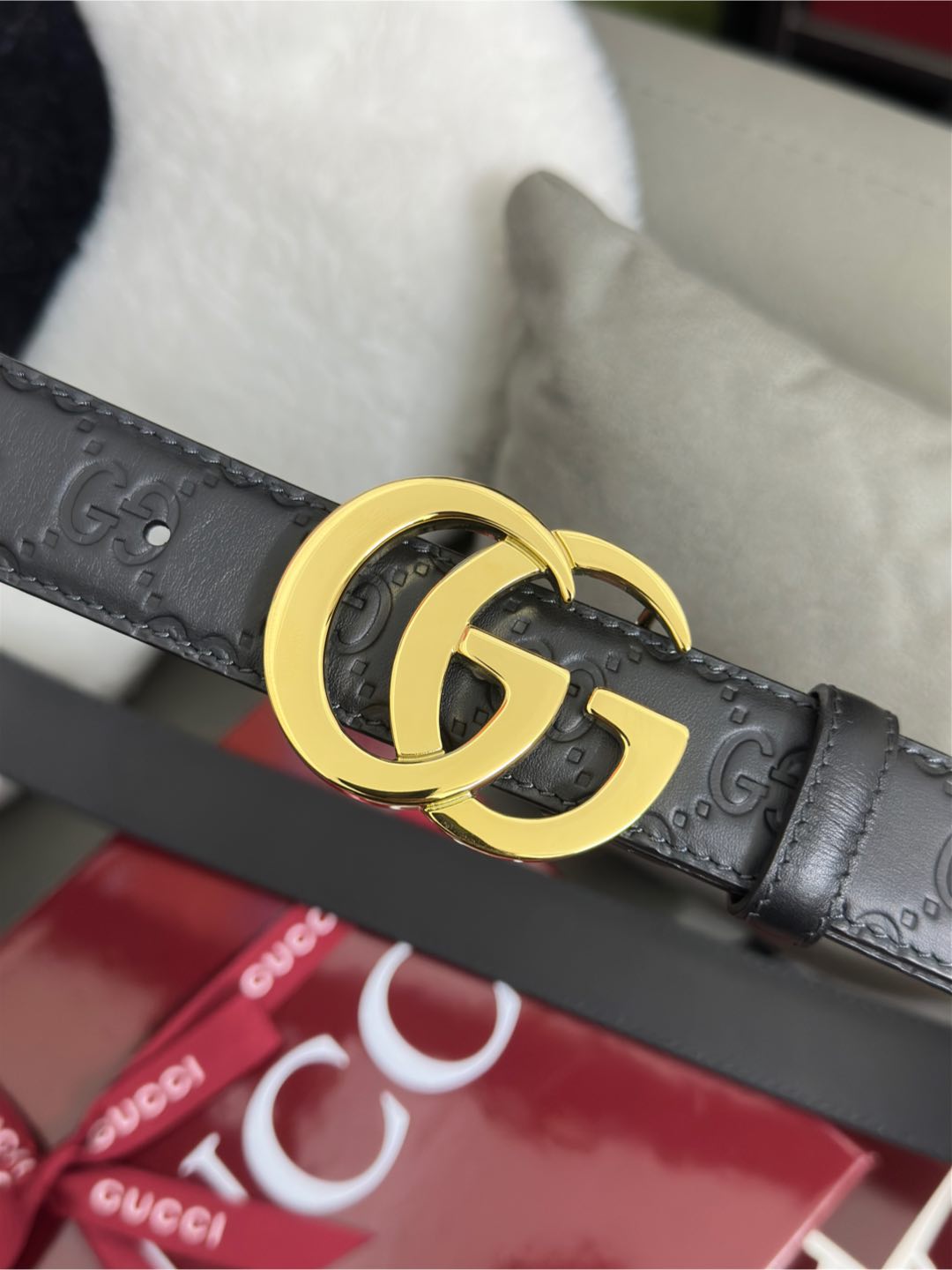 Gucci  百搭黑色GG压花  宽度 3.0cm  平面GG扣