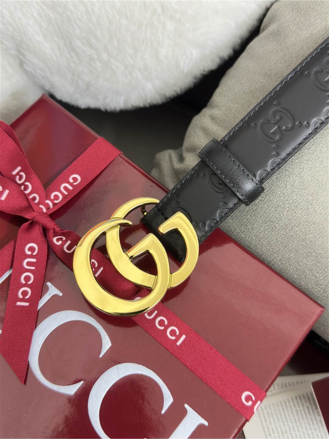  Gucci  百搭黑色GG压花  宽度 3.0cm  平面GG扣