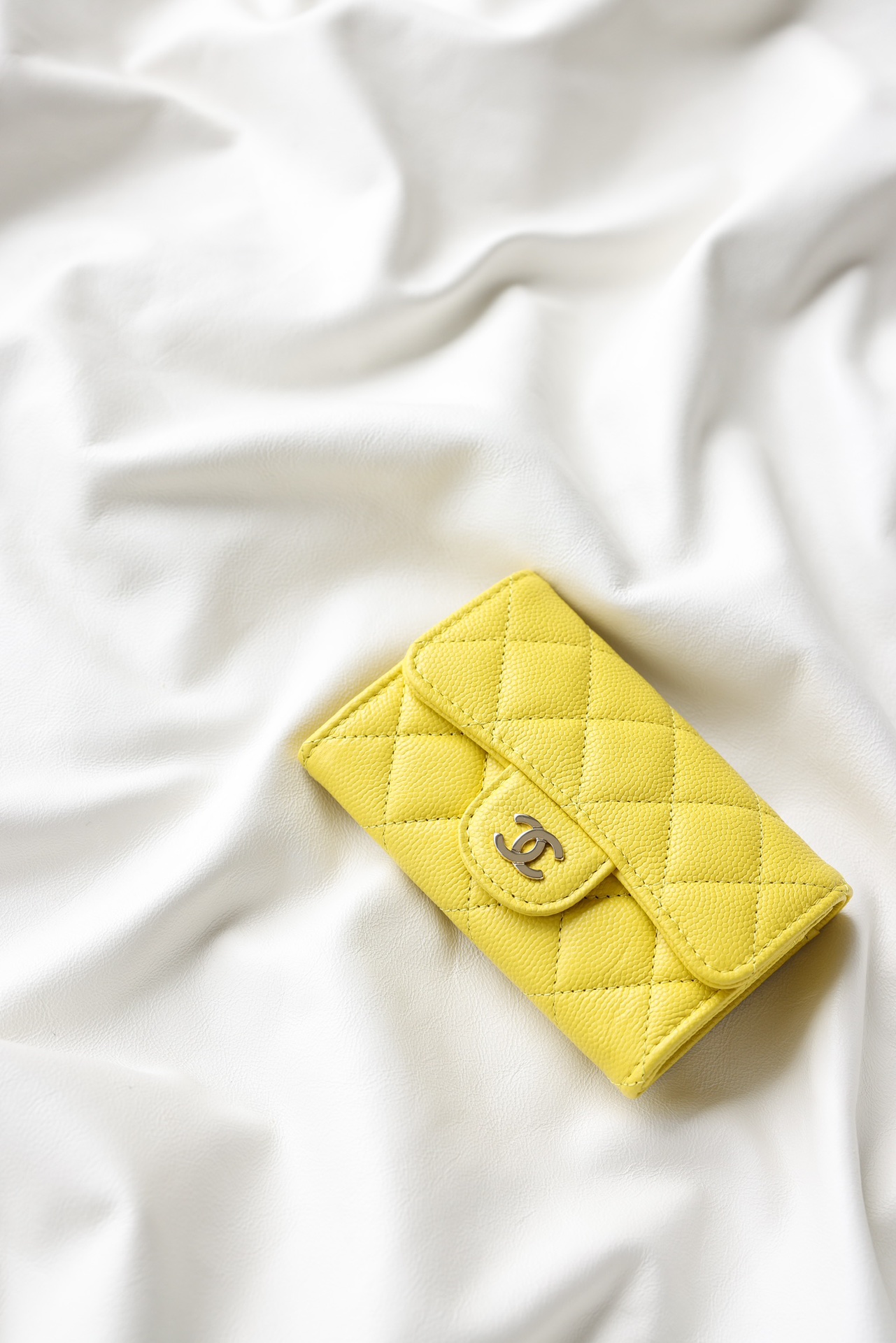 Chanel Classic Flap Bag Wallet Card pack Yellow All Steel