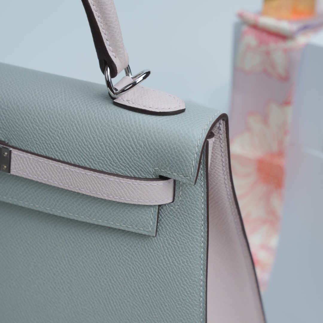 Hermes Kelly Light grey and pale pink Epsom shoulder everyday