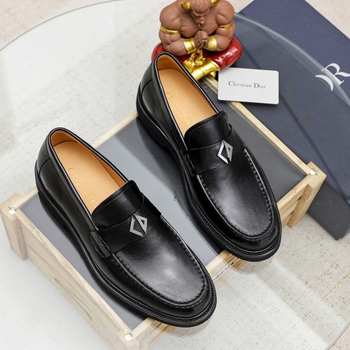 Dior Men's Black Leather Loafers with Silver-Tone Logo - Sizes 39-44