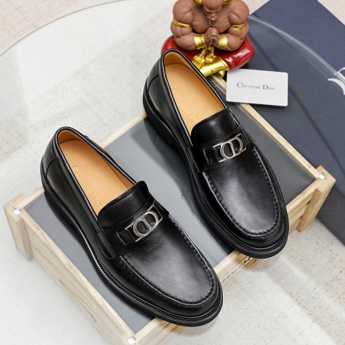 Dior Men's Black Leather Loafers with Silver-Tone CD Buckle 1 Dior Men's Black Leather Loafers with Silver-Tone CD Buckle
