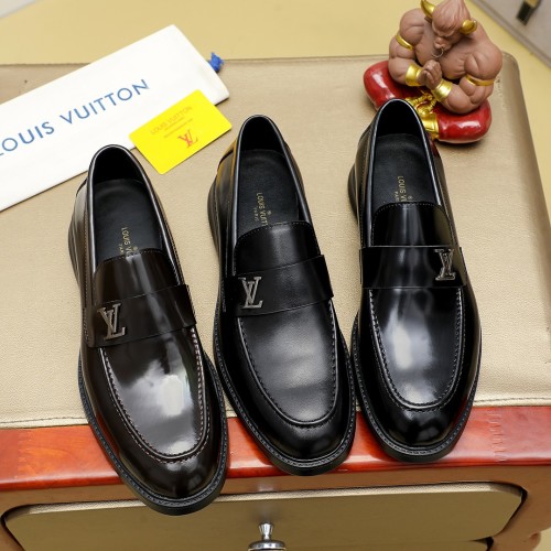 Louis Vuitton Men's Black Leather Loafers with Signature Logo Accent 1 Louis Vuitton Men's Black Leather Loafers with Signature Logo Accent