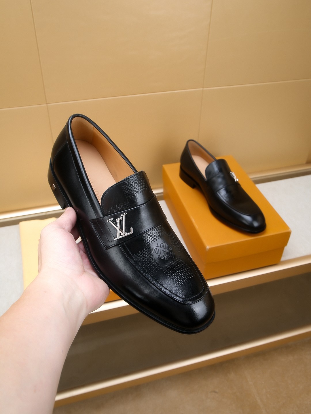 Louis Vuitton Men's Black Leather Loafers with LV Logo Accent 4 a1742404318617 3475