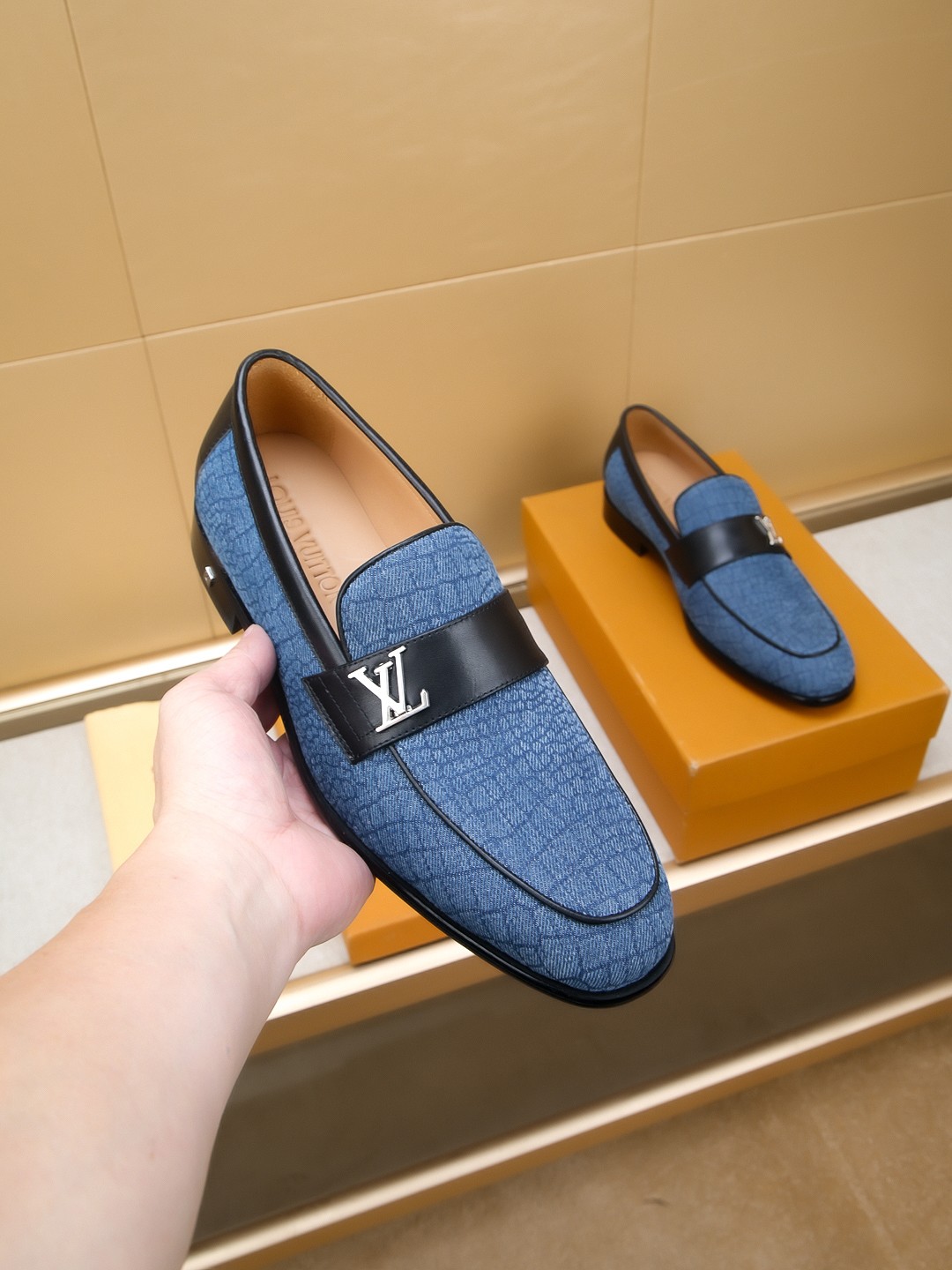 Louis Vuitton Men's Blue Leather Loafers with Embossed Design, Sizes 39-44 4 a1742404374840 0888