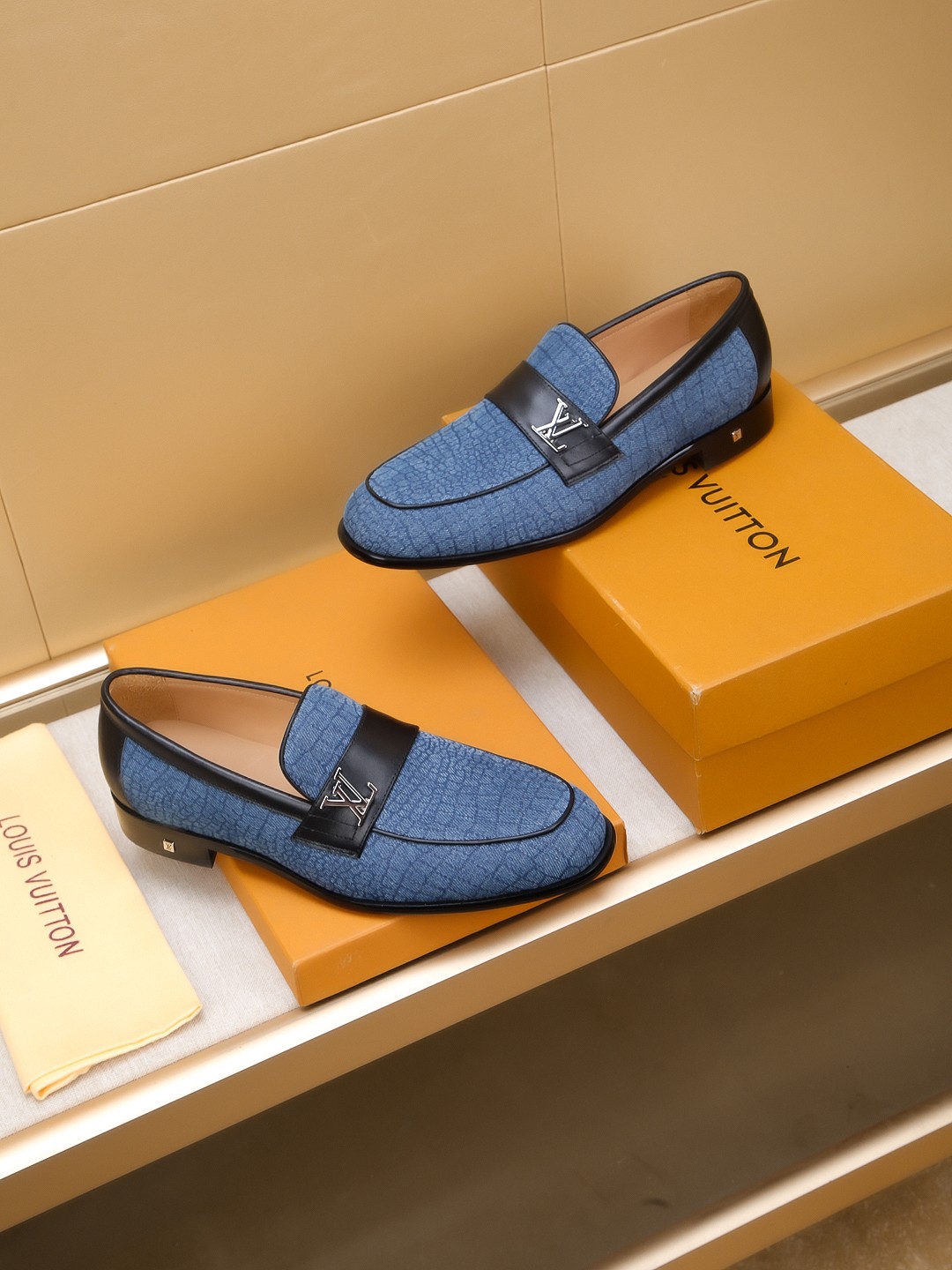 Louis Vuitton Men's Blue Leather Loafers with Embossed Design, Sizes 39-44 5 a1742404374853 2000