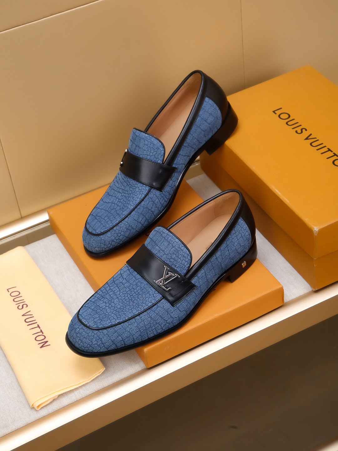 Louis Vuitton Men's Blue Leather Loafers with Embossed Design, Sizes 39-44 3 a1742404374893 0847