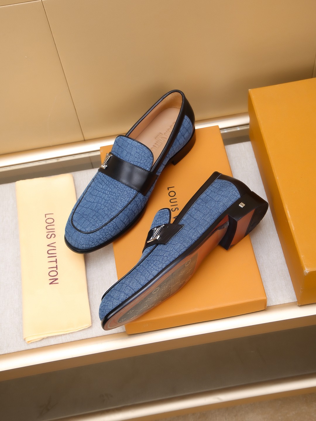 Louis Vuitton Men's Blue Leather Loafers with Embossed Design, Sizes 39-44 6 a1742404376140 8677