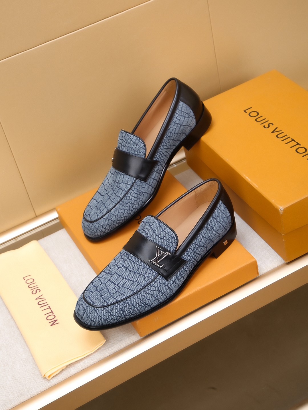 Louis Vuitton Men's Blue Leather Embossed Loafers with LV Hardware 3 a1742405533469 8753