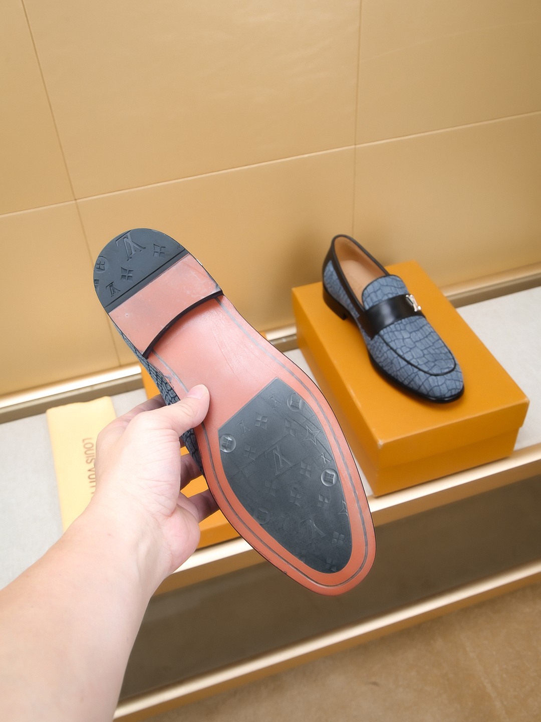 Louis Vuitton Men's Blue Leather Embossed Loafers with LV Hardware 10 a1742405534941 1210