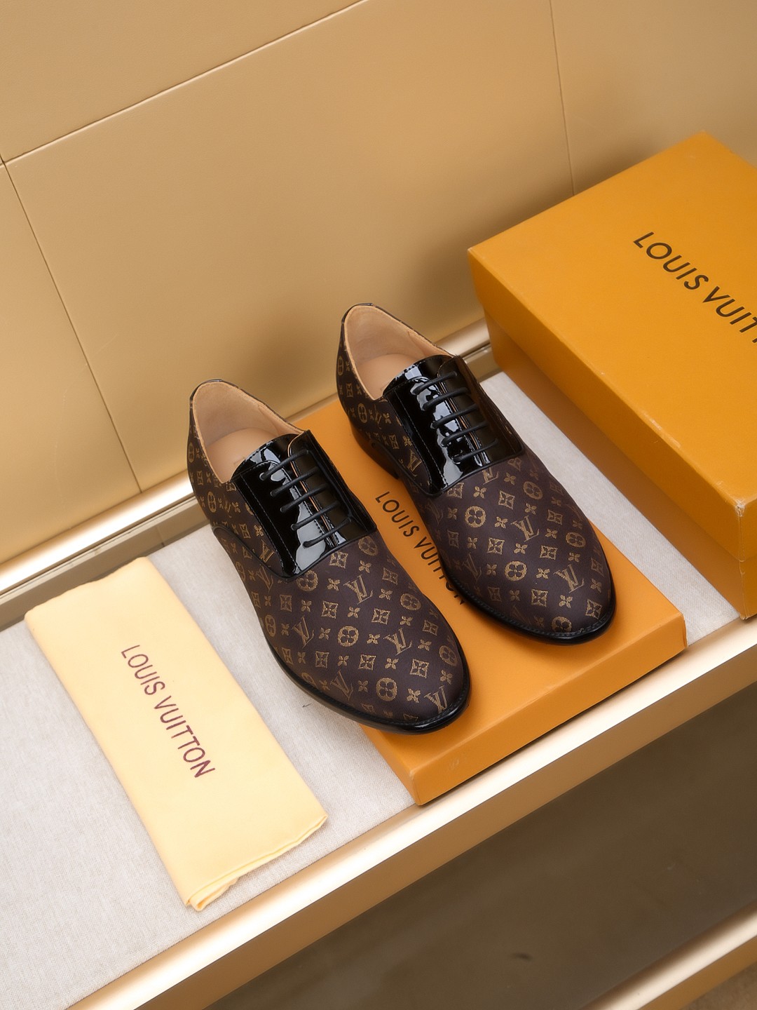 Louis Vuitton Men's Oxford Dress Shoes Leather Brown Monogram Size 39-44