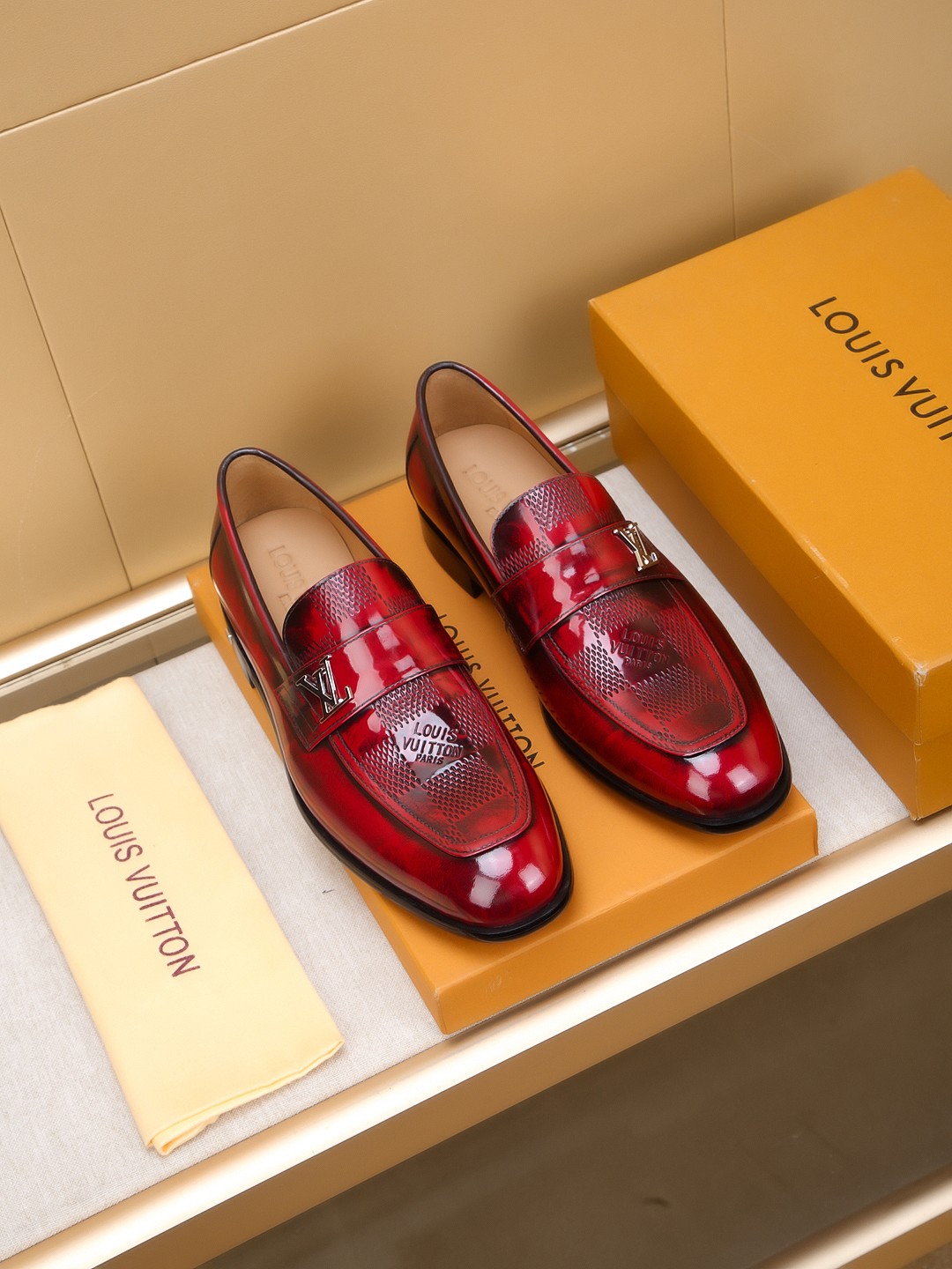 Louis Vuitton Men's Red Leather Loafers - Size 39-44 EU 2 a1742406199610 0788