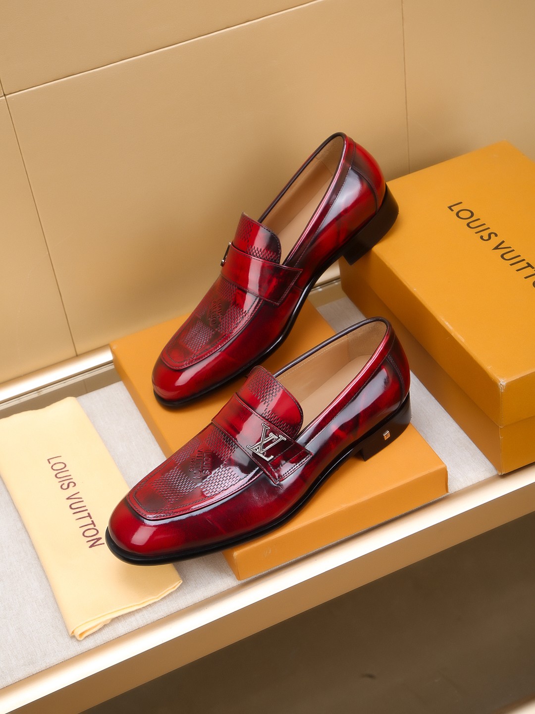 Louis Vuitton Men's Red Leather Loafers - Size 39-44 EU 3 a1742406199664 7658