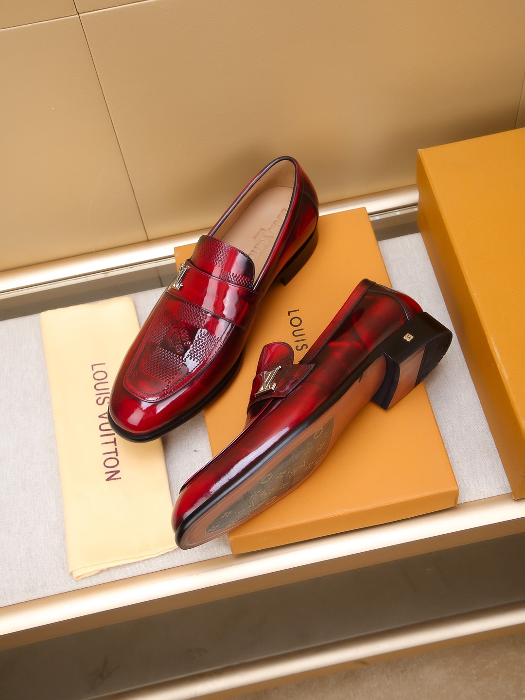 Louis Vuitton Men's Red Leather Loafers - Size 39-44 EU 6 a1742406199669 2127