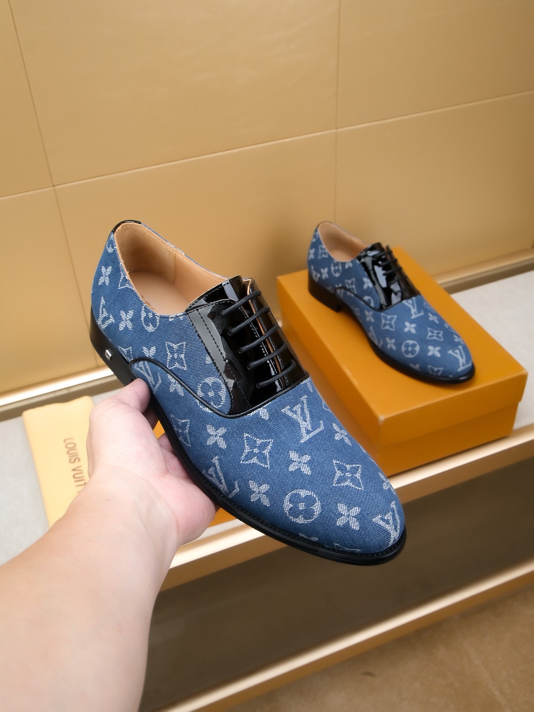 Louis Vuitton Men's Blue Monogram Leather Dress Shoes, Size 39-44 4 a1742406774551 5003