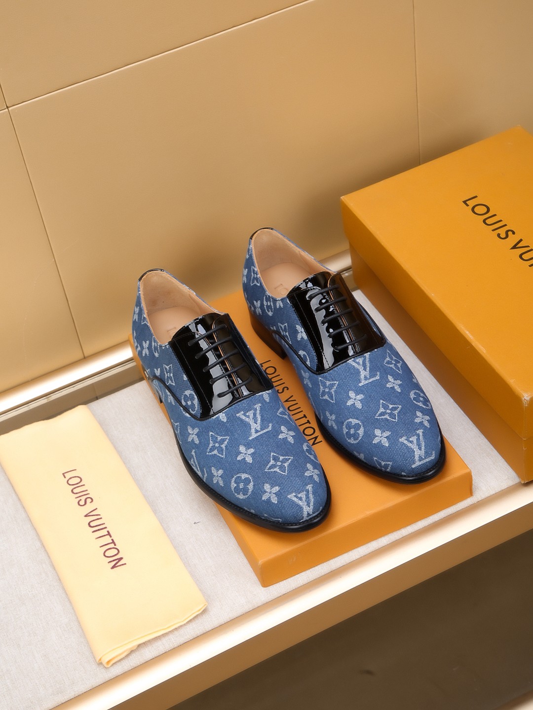 Louis Vuitton Men's Blue Monogram Leather Dress Shoes, Size 39-44