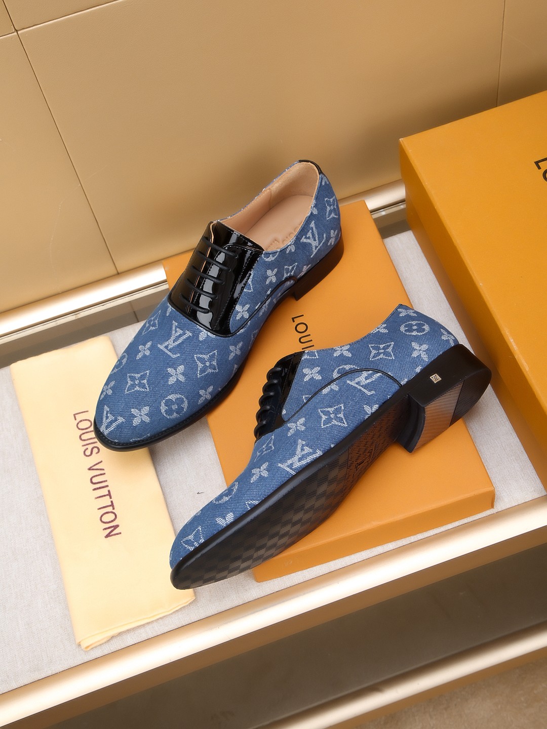 Louis Vuitton Men's Blue Monogram Leather Dress Shoes, Size 39-44 6 a1742406774567 3747