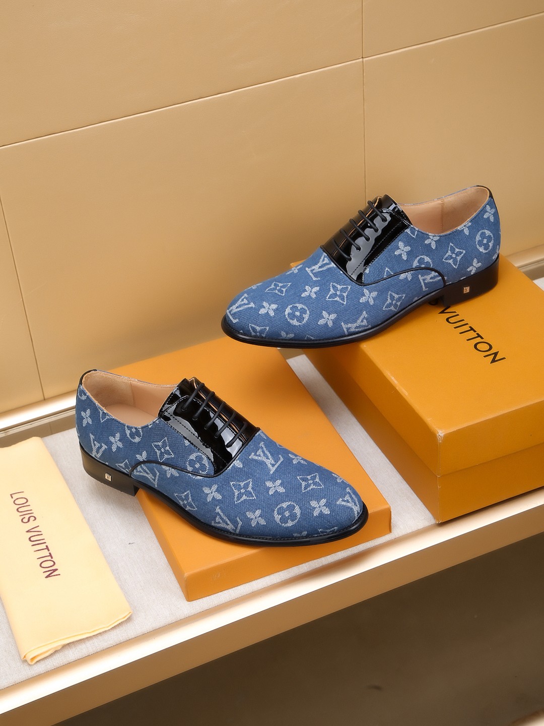 Louis Vuitton Men's Blue Monogram Leather Dress Shoes, Size 39-44 5 a1742406774613 3211