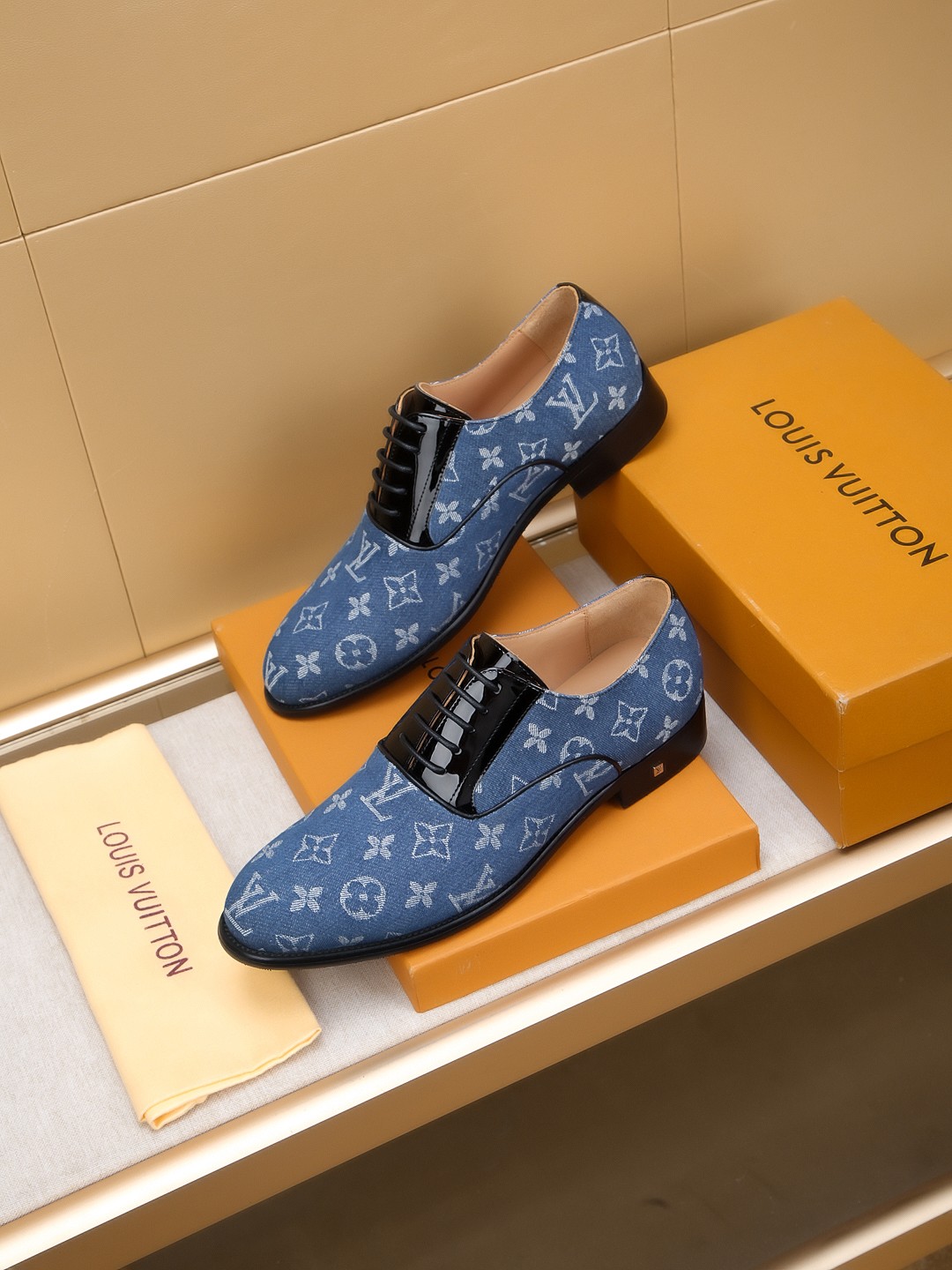 Louis Vuitton Men's Blue Monogram Leather Dress Shoes, Size 39-44 3 a1742406774637 0130