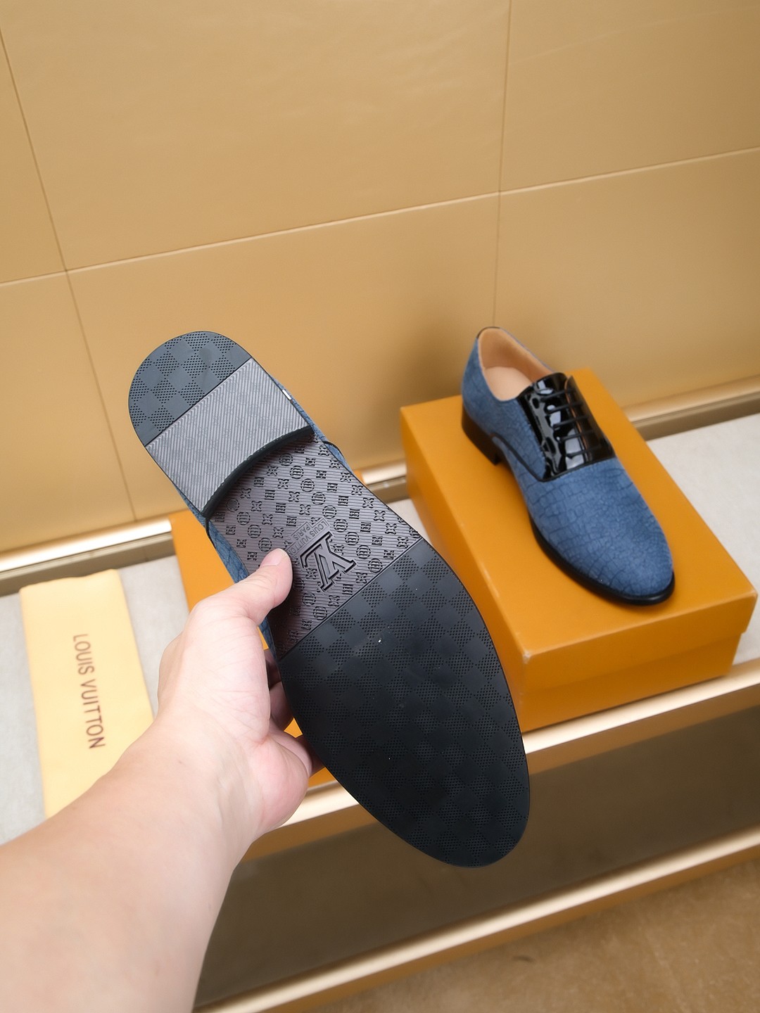 Louis Vuitton Men's Blue Leather Dress Shoes, Comfortable & Stylish 10 a1742406970770 0801